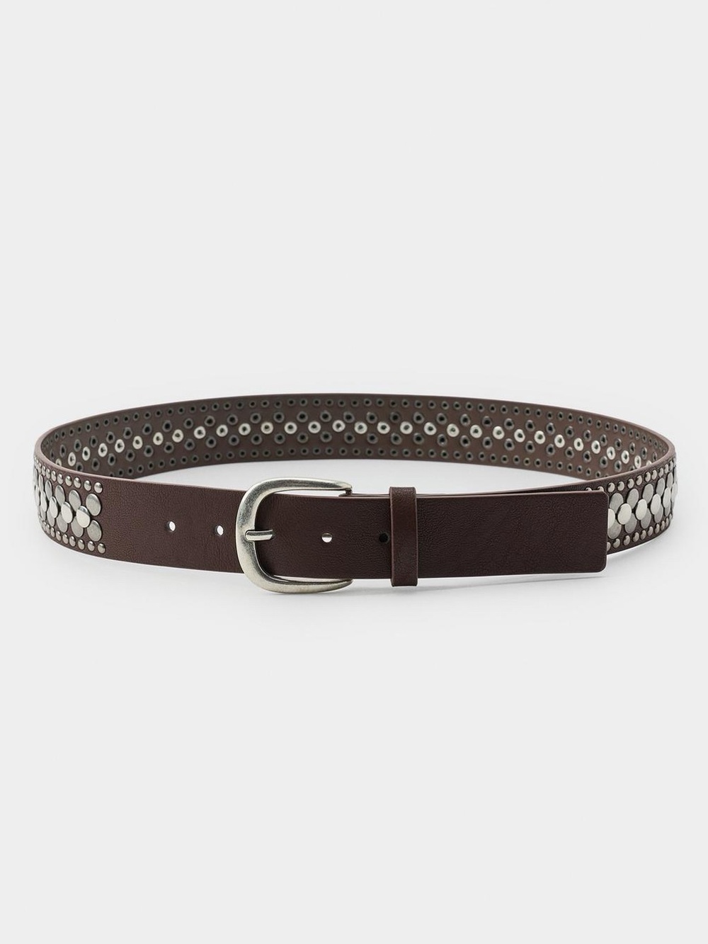 Zara studded faux leather belt , brown silver studs